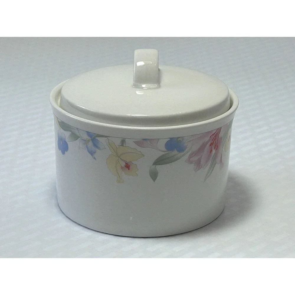Vintage Lynns Fine China Pastel Iris Floral‎ Sugar Bowl Dish